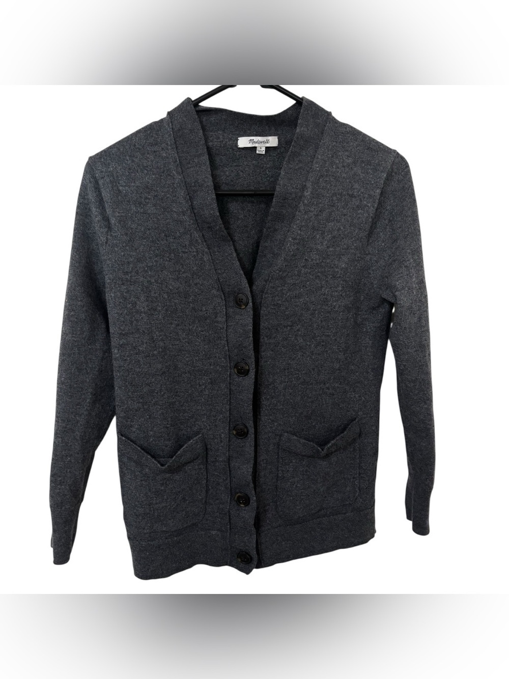 Madewell Charcoal Gray 100% Merino Wool button down cardigan Sweater small